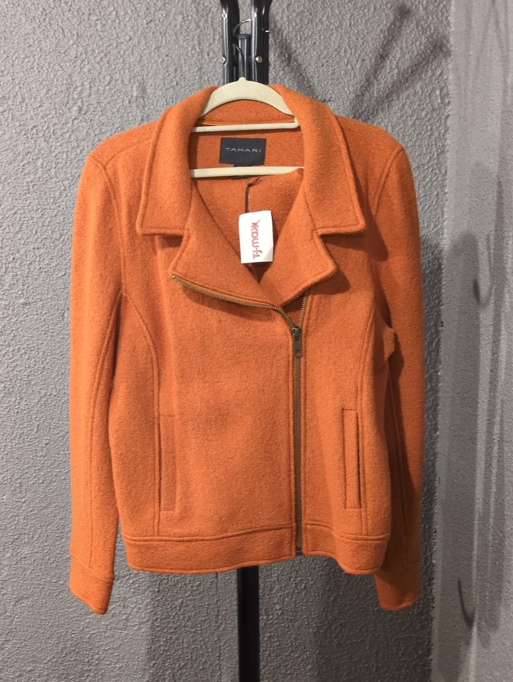 Tahari Orange Asymmetrical Zip Wool-Blend Jacket